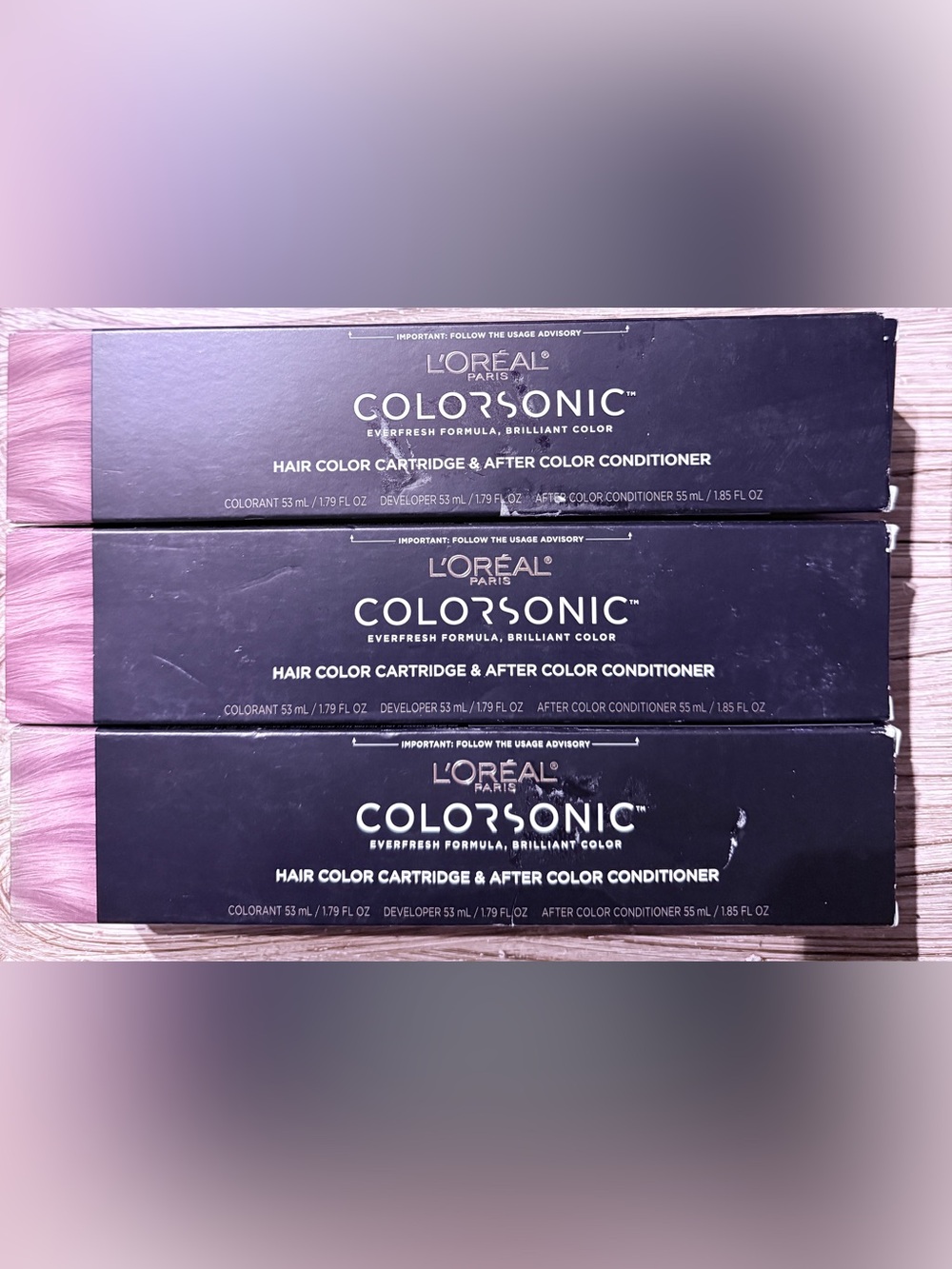 Lot of 3 L'Oreal Paris Colorsonic Hair Color Cartridges - Shade 7 Dark Blonde
